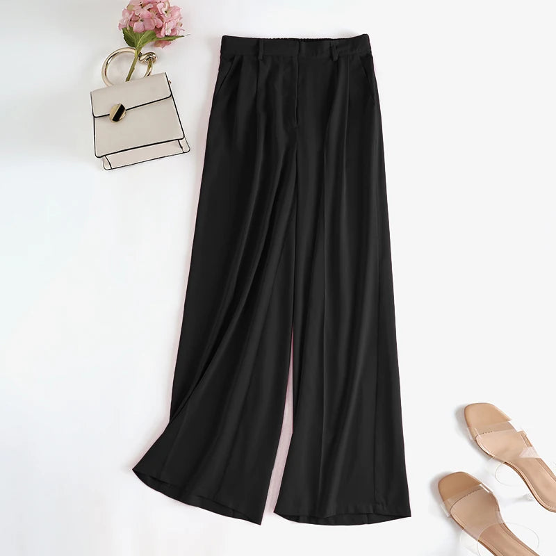 Aiertu Women Wide Leg Pants 2024 Spring Elegant Office Lady Casual Fashion Pantalones High Waist Commuting Solid Color Trousers Aiertu