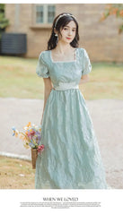 Aiertu Vintage Elegant Sweet Long Dress Women Hollow Out Designer Korean Style Slim Dress Female 2024 Summer Lace-up Casual Party Dress Aiertu