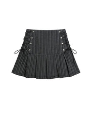 Aiertu Y2k Pleated Skirt Women Sexy High Waist Grey Stripe Bandage Mini Skirts Summer New A Line Skirt Vintage Harajuku Streetwar Aiertu