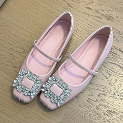 Aiertu Crystal New Women Flats Mary Janes Shoes Luxury Lolita Dress Sandals 2024 Fashion Shallow Square Toe Shoes Summer Female Aiertu