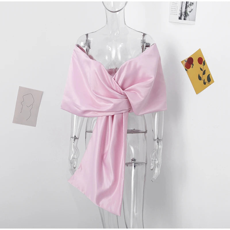 Aiertu Women Satin Bow Pleated Lace Up Backless Top 2024 Summer Elegant High Street Club Party Female Off Shoulder Shirts Vest Clubwear Aiertu