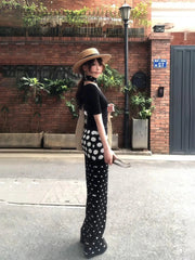 AIERTU  -  Sexy Wind Neck Streamer U-neck Polka Dot Short-sleeved T-shirt Summer New Female Slim Slim Top Fashion Two-piece Set Aiertu