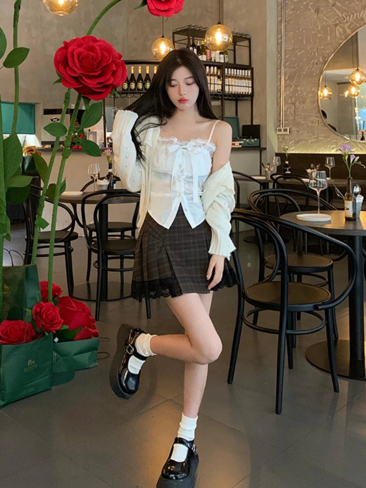 Aiertu Summer Pure Color Lace Camis Blouse Women Casual Party Elegant Sexy Crop Tops Slim Korean Style Fashion Designer Chic Vest Aiertu