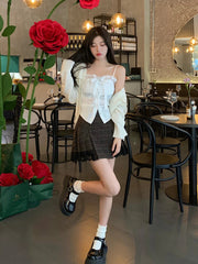 Aiertu Summer Pure Color Lace Camis Blouse Women Casual Party Elegant Sexy Crop Tops Slim Korean Style Fashion Designer Chic Vest Aiertu