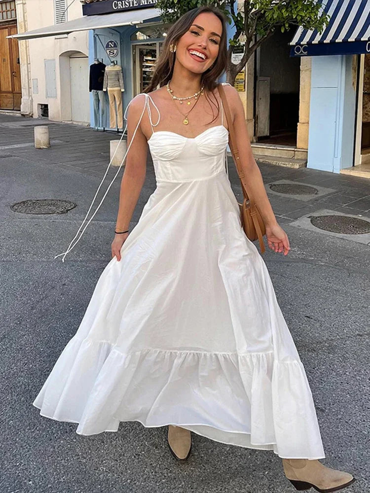Aiertu Sexy Long Sling Dresses Women Fashion Spring Summer Sleeveless Backless Beach Mixi Dress Female Sweet A-line Dresses Streetwear Aiertu