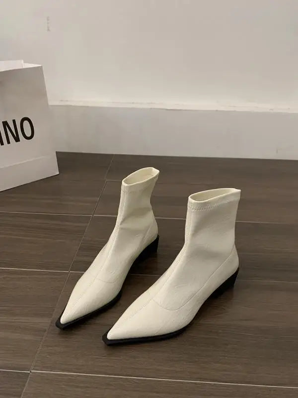 Boots Women New Shoes Luxury Designer silver  Ankle Fashion Pointy Med Ladies Rubber Autumn Rome Hoof Heels Flock Solid Sli Aiertu