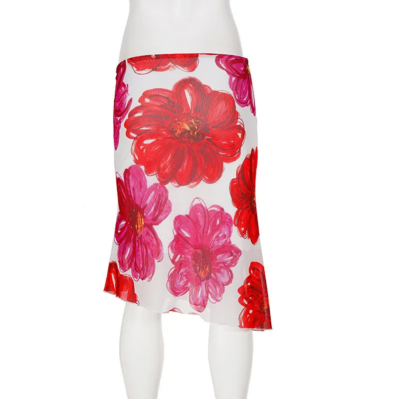 AIERTU  -  New Women's Slim Fit Fashion Casual Skirt Holiday Style Big Floral Print Bodycon Midi Skirt Slimming High Waist Wrap Skirt Aiertu