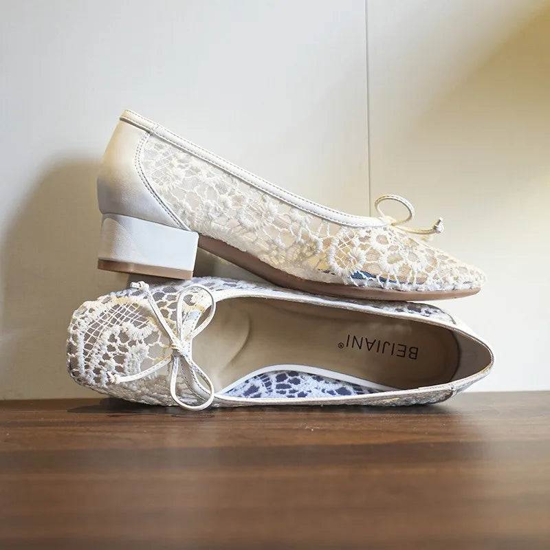 AIERTU  -  New Women's Shoes Exquisite Lace Square Head Low Heels for Woman Elegant French Style Casual Shoes Designer Shoes Zapatos Mujer Aiertu