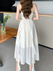 Aiertu Sleeveless Casual Women Summer Halter Midi Dress Satin A-Line Solid Chic Party Sexy Evening Club Birthday Clothes Female Vestido Aiertu