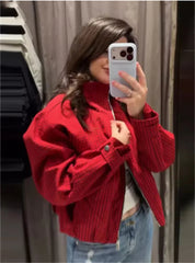 AIERTU  -  Women's Jacket Spring and Autumn New Fashionable Versatile Long-Sleeve Stand Collar Plaid Pilot Jacket Aiertu