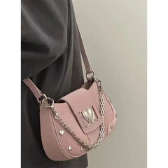 Hot Grils Y2k Handbag Women Vintage Sweet Cool Heart Chain Pink Underarm Bag Female Fairycore Aesthetic Shoulder Bag new Aiertu