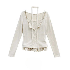 AIERTU  -  2 Pieces Cardigans Korean Fashion Spring Autumn Polka Dot Sweet Woman Sweaters Ruffles Vintage Sueteres Mujer Aiertu