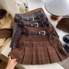 Aiertu Vintage Plaid Skirt Women Preppy Style Kawaii Pleated Skirt Korean Fashion Autumn Winter A-line Streetwear Mini Skirts Aiertu