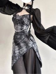 Aiertu Summer Vintage Black 2 Piece Dress Set Women Turtleneck Y2k Crop Tops Even Party Strap Midi Dress Slim Fashion Suit Chic Aiertu
