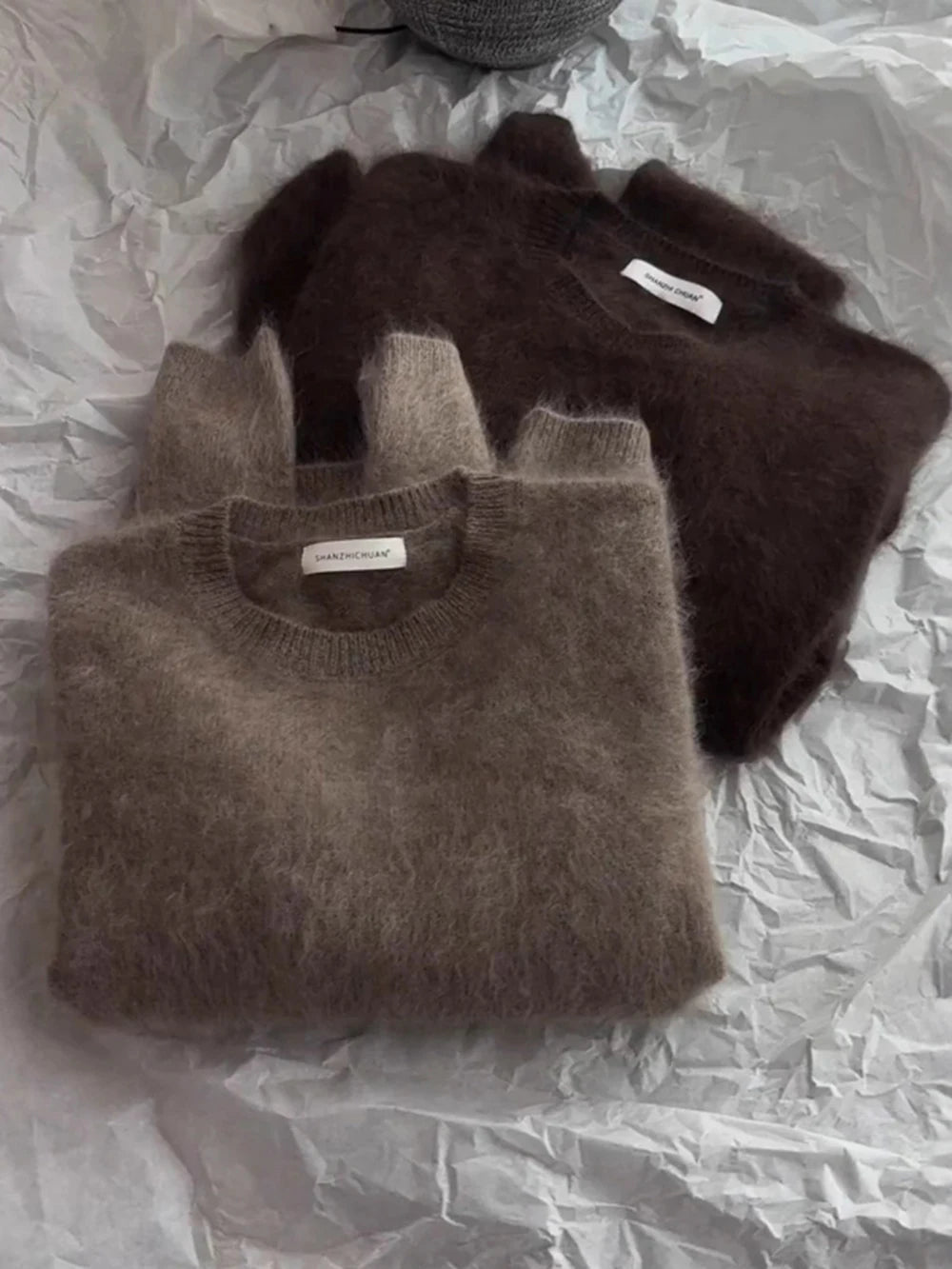 AIERTU  -  Oversized Mohair Round Neck Pullover Sweater Women's Autumn Winter Plus Size Soft Knitted Top Chic Casual Outerwear Inner Wear Aiertu