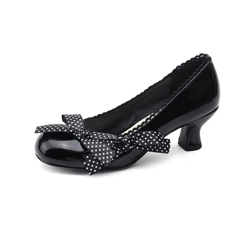 AIERTU  -  Riband Bow Round Toe Kitten Heel Mary Jane Shoes Women Pumps Sweet Chunky-Heel Dress Shoes Spring Vintage Lolita Shoes Aiertu