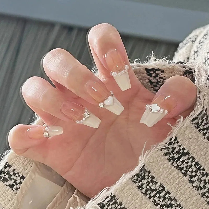 Aiertu 24Pcs Valentine Nails Press on Love Y2k Acrylic Nails Sparkle Butterfly French Cat Eye Almond Full Cover Stick on False Nail Tip Aiertu