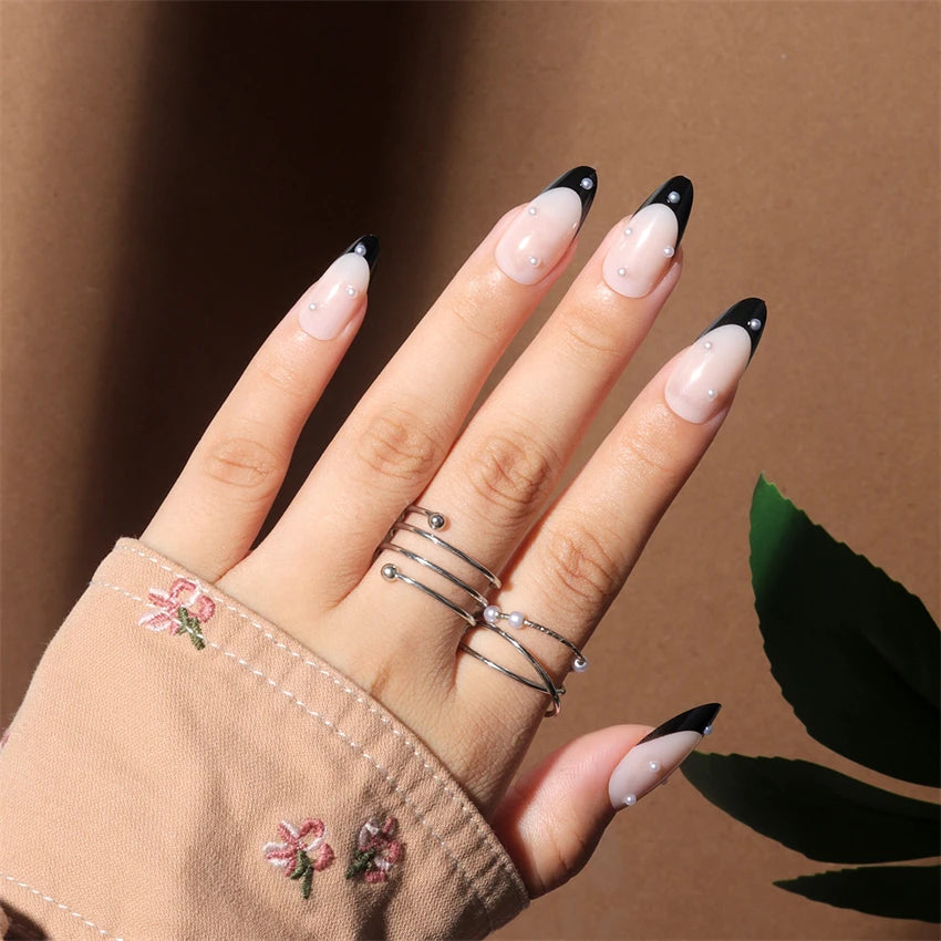 Aiertu Medium-length Acrylic Almond Fake Nails Art Cool Hottie Girl Wear False Nails Europe and USA Press on Nail Removable French Nail Aiertu