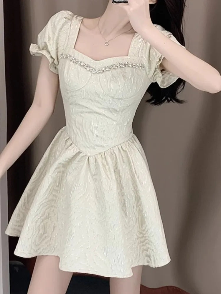 Aiertu Summer Women Fashion Elegant Solid Chic Mini Dress Vintage A-Line Birthday Party Clothes Female Vestidos Robe New Aiertu