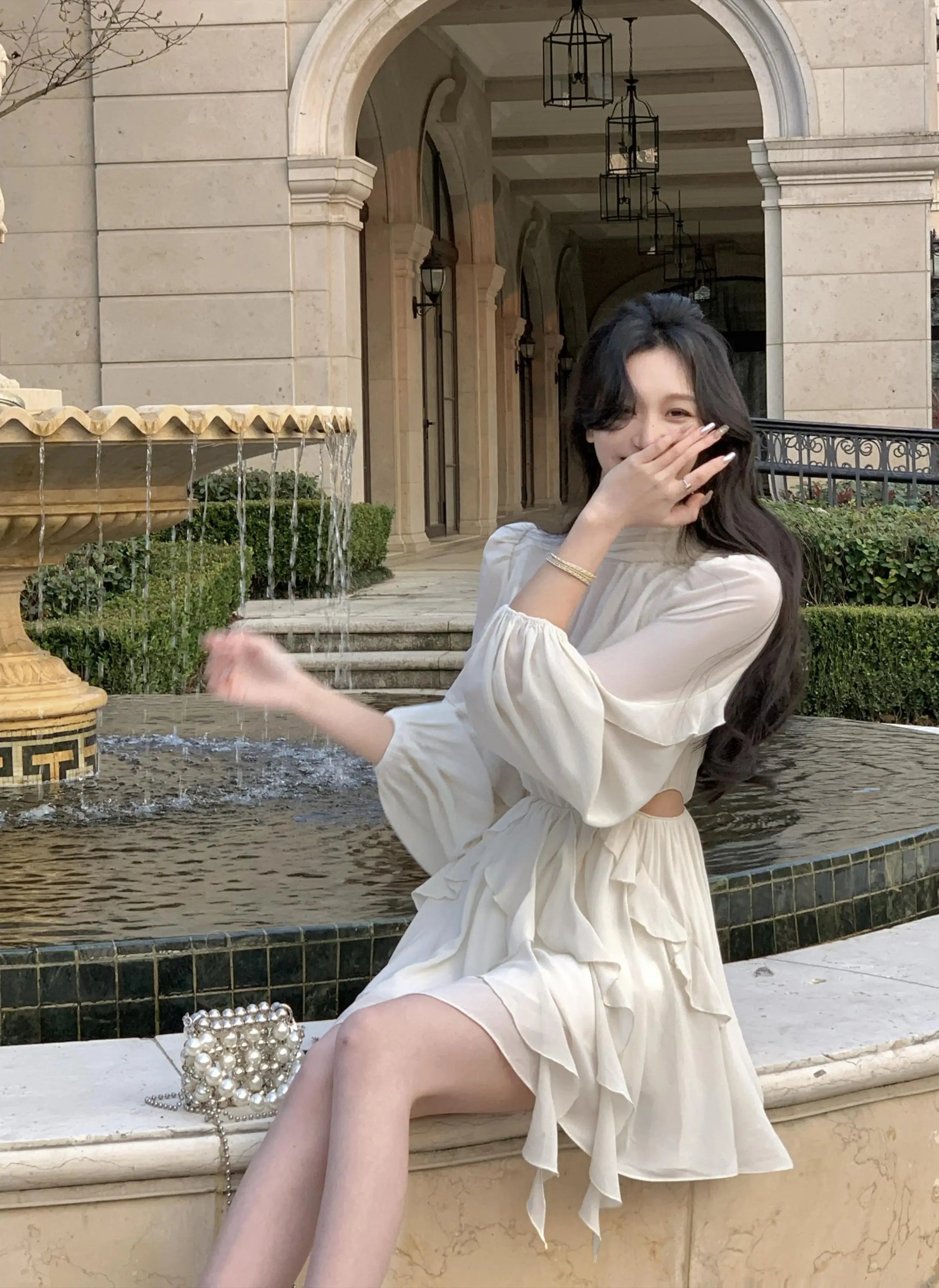 Aiertu Spring Apricot Kawaii Short Dress Women Korean Style Long Sleeve Mini Dresses Fairy Ruffles Turtleneck Evening Party Dress Boho Aiertu