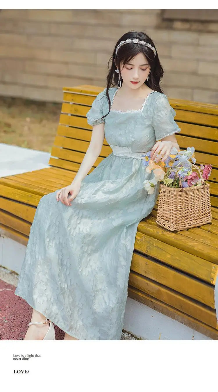 Aiertu Vintage Elegant Sweet Long Dress Women Hollow Out Designer Korean Style Slim Dress Female 2024 Summer Lace-up Casual Party Dress Aiertu