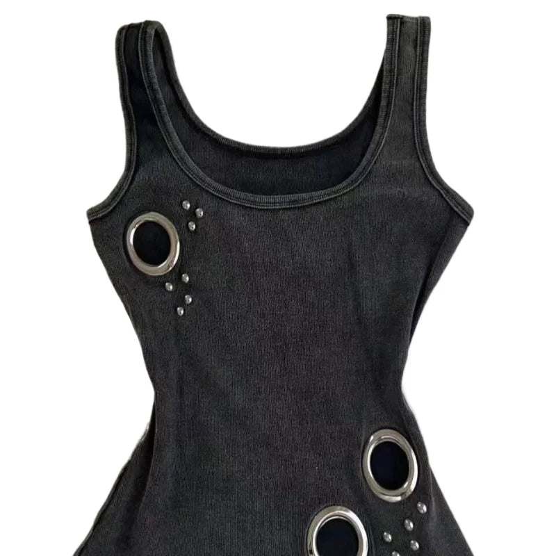 AIERTU  -  Summer new metal ring decoration slimming sleeveless women clothing retro washed fabric camisole vest for women Aiertu