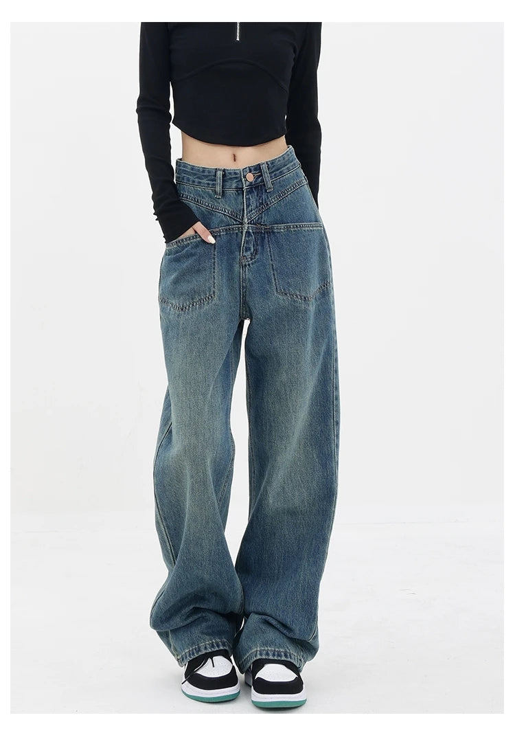 Aiertu Baddie Baggy Wide Leg Boyfriend Jeans Aiertu