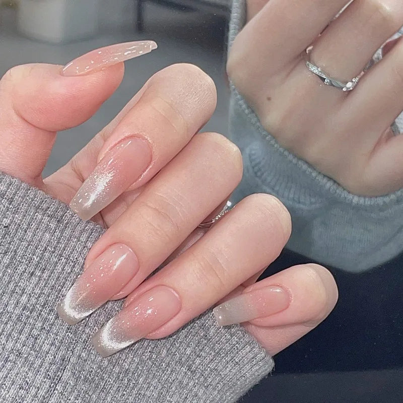 Aiertu 24Pcs Fake Nails Press On Tips Art Supplies Reusable Edhesive False For ABS Artificial Sith Adhesive Full Cover Nail Almond Aiertu