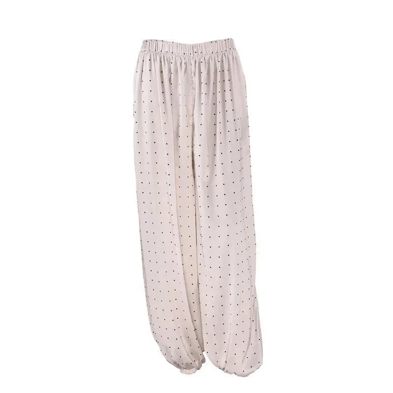 AIERTU  -  White Polka Dot Wide Straight Pants Loose Fit Spring Summer Chic Commuter Office Casual For Women Elegant Day To Night Aiertu