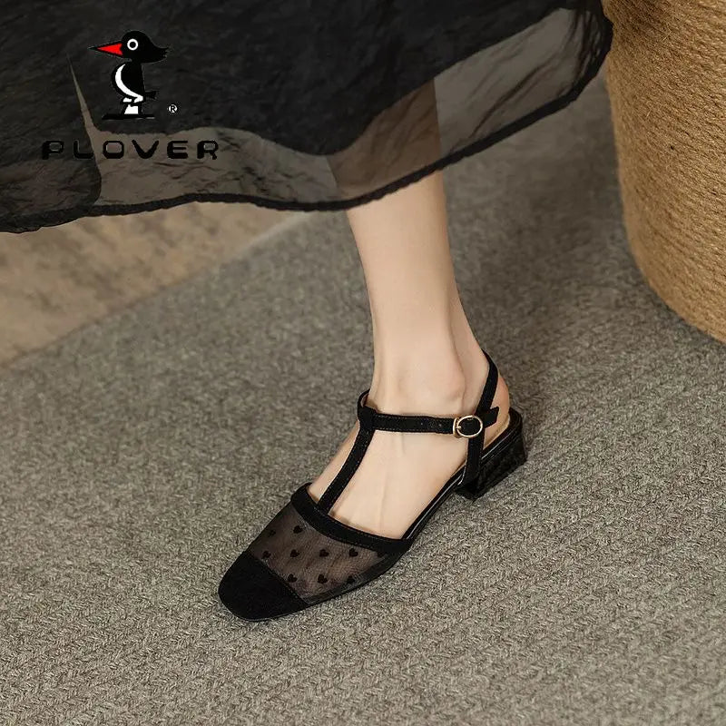 Footwear Lace Sandals for Women Clear Transparent Summer Closed Black Ladies Shoes with Medium Heels Sale Comfort Casual H Aiertu