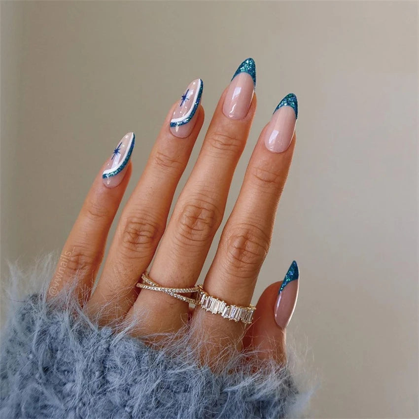 Aiertu Medium-length Acrylic Almond Fake Nails Art Cool Hottie Girl Wear False Nails Europe and USA Press on Nail Removable French Nail Aiertu