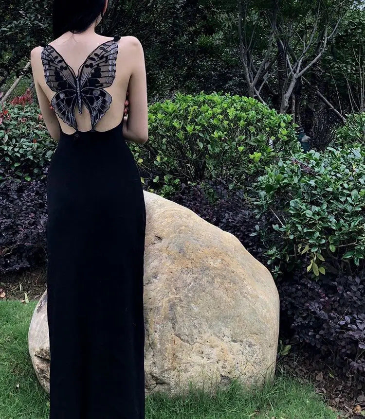 Aiertu Black Elegant Knitted One-piece Dress Women Bow Embroidery Design Evening Party Dress Female Fashion Korean Sexy Backless Dress Aiertu