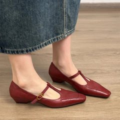 AIERTU  -  Women's Retro Chic T-Strap Mary Janes Square Toe Versatile Block Heel Low Heel Women Pumps Aiertu