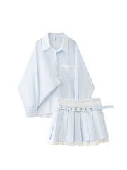 Aiertu Women Skirt Sets Vintage Long Sleeve Shirt and A-Line Mini Pleated Skirt Y2k Elegant Harajuku Two Piece Suit 2000s Clothes 2024 Aiertu