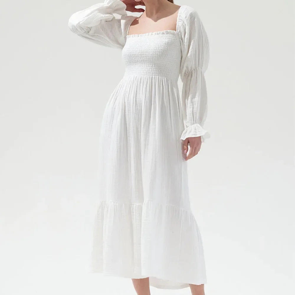 AIERTU  -  Woman Vintage Floral Dress Puff Long Sleeve Off Shoulder Ruffle Long Dress Spring Fall Casual Vintage Bohemian Dresses Aiertu