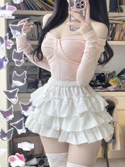 Aiertu Summer 2000s Kawaii Sweet Cake Skirts Casual Sweet High Waist Y2k Mini Skirts Women Japanese Style Fashion Slim Shorts Hot Gilrs Aiertu