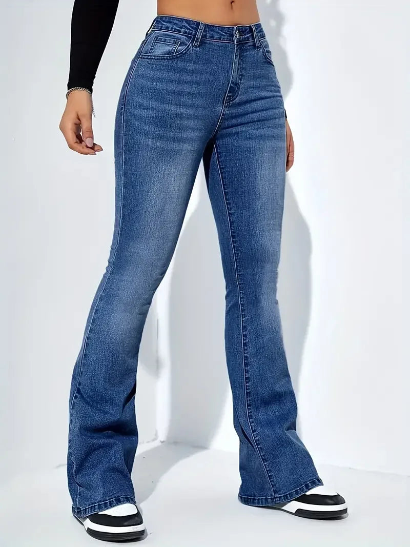 Aiertu Women Flare Stretch Moustache Jeans Fashion Skinny Bell Bottom High Waist Gray Denim Pants Lady Classic Y2K Punk Long Trousers Aiertu