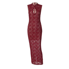 AIERTU  -  Hollow Lace Sleeveless Dress New Sexy Slim Fit Hip-hugging Slit Skirt Aiertu
