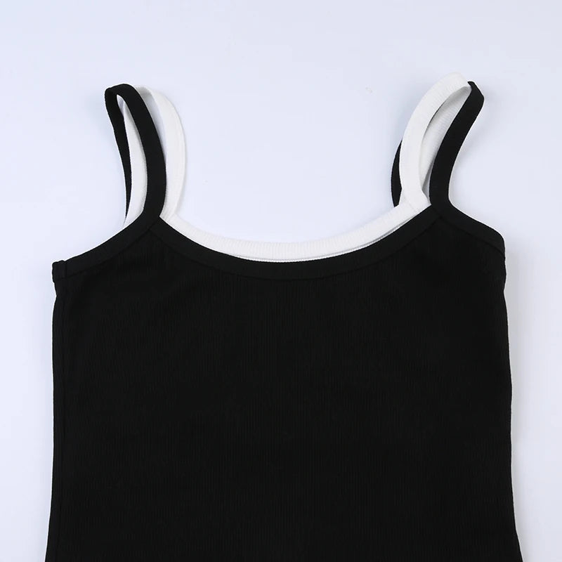 Aiertu Contrast Fake Two-piece Crop Top Casual Patchwork Sleeveless Fashion Camis Vintage y2k Women Summer Tees Ladies Mini Vest Aiertu