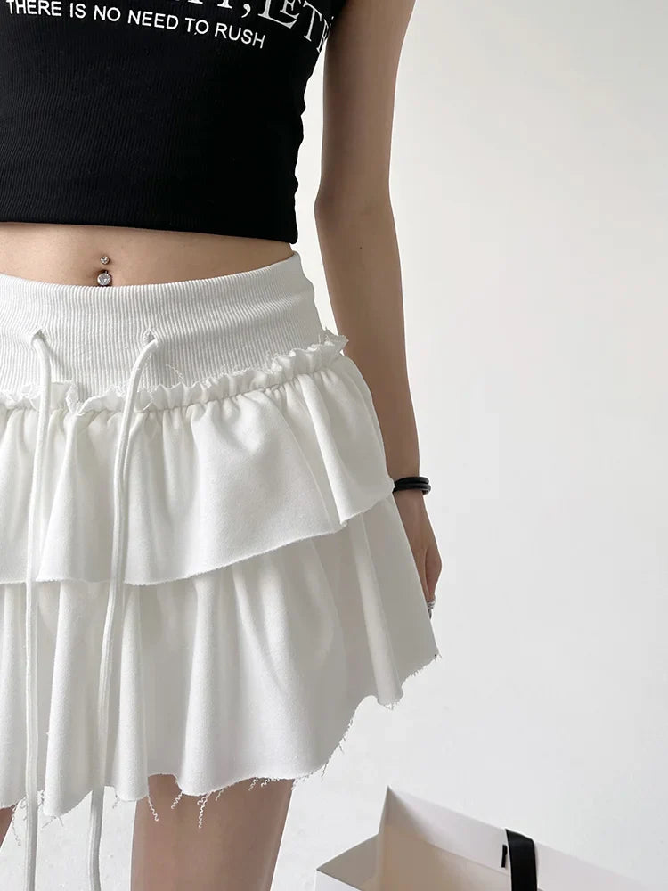 Aiertu Korean Retro Solid Color All Match Cake Skirt Women Summer New High Waist Lace-up Sexy Slim Pleated A-line Skirt aiertu