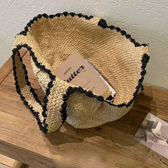 AIERTU  -  Korean Style Sweet Grass Woven Bow Bags Women's Beach Vacation Single Shoulder Hand-held Beach Bag Aiertu