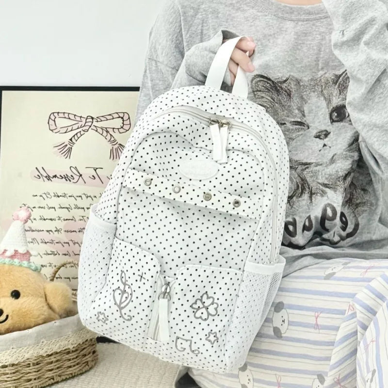 AIERTU  -  Star Polka Dots Backpack Y2k Versatile Girl High Capacity Multi Size Commuting Student Lightweight Double Shoulder Canvas Bag Aiertu