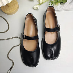 Aiertu Back  to school Flats Split Toe Shoes Plus Size 42 Loafer Brown Shoes Black Leather Women  Mary Janes Aiertu