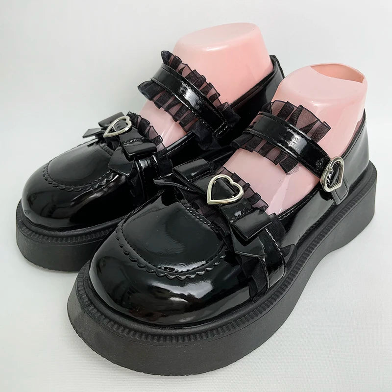 Aiertu  Chunky Platform Mary Jane Shoes for Women Patent Leather Lace Ankle Strap Pumps Woman Autumn White Lolita Shoes Y2K Aiertu