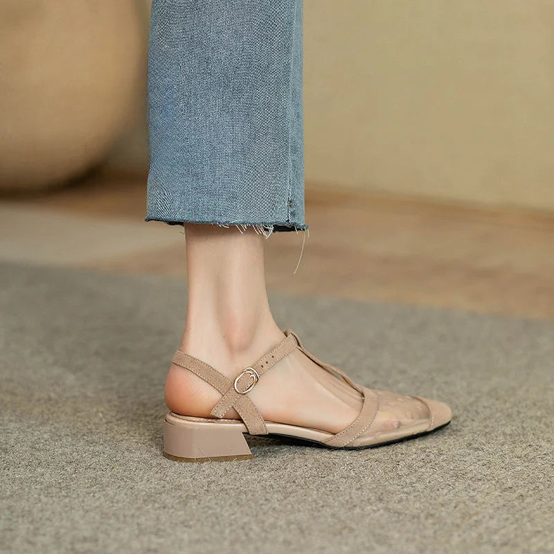 Footwear Lace Sandals for Women Clear Transparent Summer Closed Black Ladies Shoes with Medium Heels Sale Comfort Casual H Aiertu