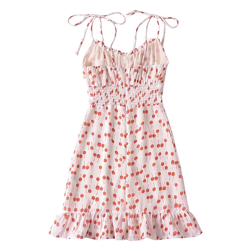 Aiertu 2024 Women French Vintage Floral Print Sling Mini Dress Sexy Sleeveless V Neck Female Holiday Summer Dresses Aiertu