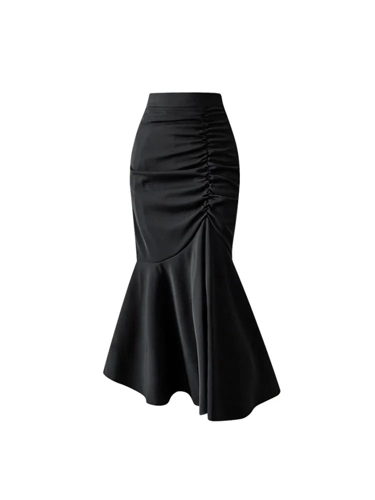 Aiertu Black Women Ruched Vintage Skirt Elegant French Casual High Waist Streetwear Office Ladies Trumpet Female Party Court Skirt Y2k Aiertu