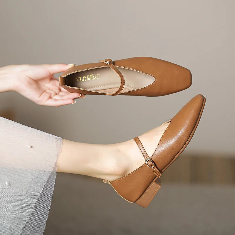 Aiertu Woman Spring Casual Square Toe Low Soft Soled Shoes Lolita Ballerina Red Flats Female Elegant French Retro Buckle Mary Janes Aiertu