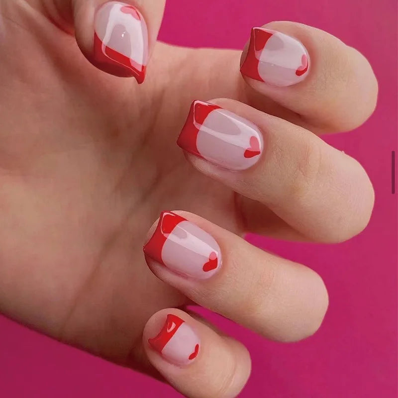 Aiertu 24Pcs Valentine Nails Press on Love Y2k Acrylic Nails Sparkle Butterfly French Cat Eye Almond Full Cover Stick on False Nail Tip Aiertu