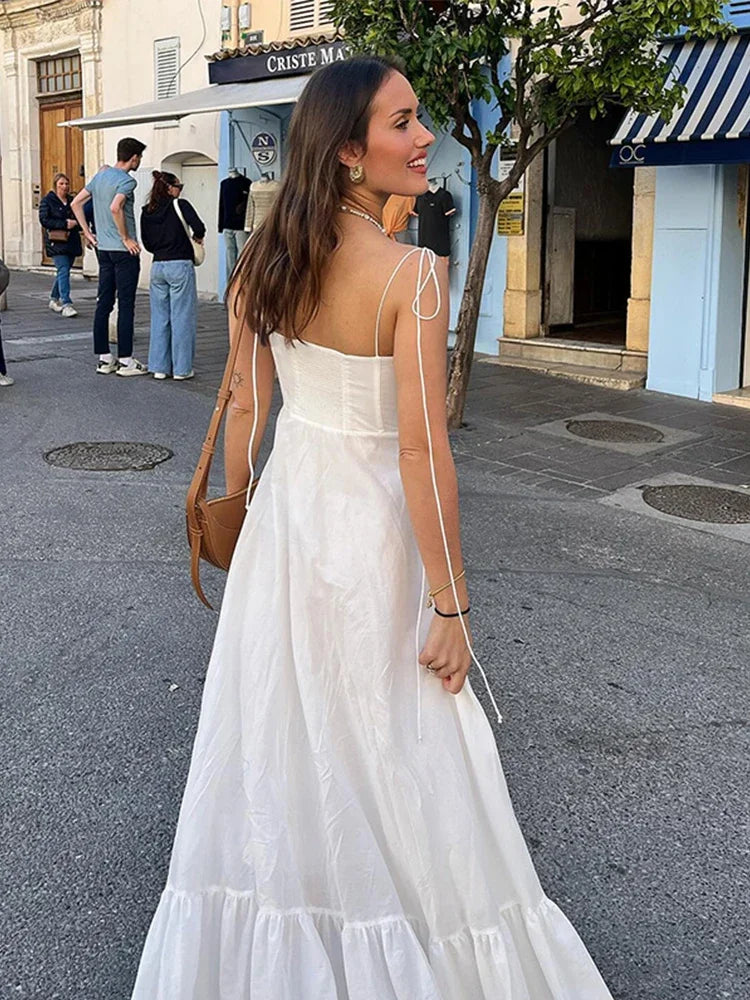 Aiertu Sexy Long Sling Dresses Women Fashion Spring Summer Sleeveless Backless Beach Mixi Dress Female Sweet A-line Dresses Streetwear Aiertu